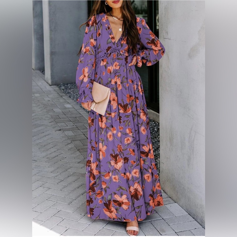Purple Floral Long Sleeve Sundress